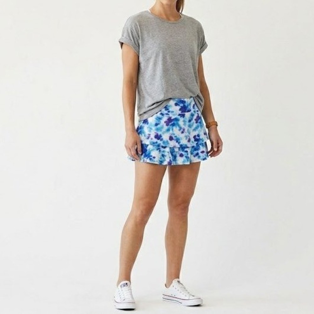 Aryeh Skort Womens Large Blue Tie Dye Ruffle Tiered Athletic Preppy Tennis